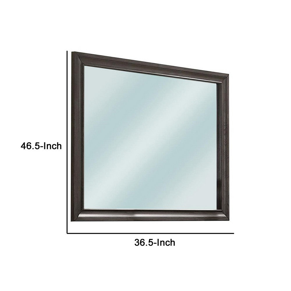 Benjara Mirror with Wooden Frame And Molded Detail, Dark Gray