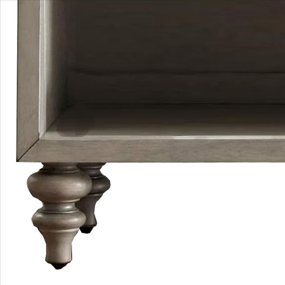 Benjara Night Stand with Polyresin Floral Design, Ivory
