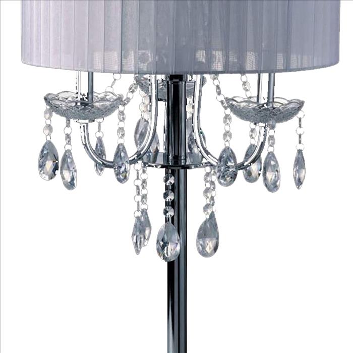 Benjara Table Lamp with Hanging Crystal Droplets, White