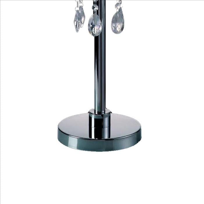 Benjara Table Lamp with Hanging Crystal Droplets, White
