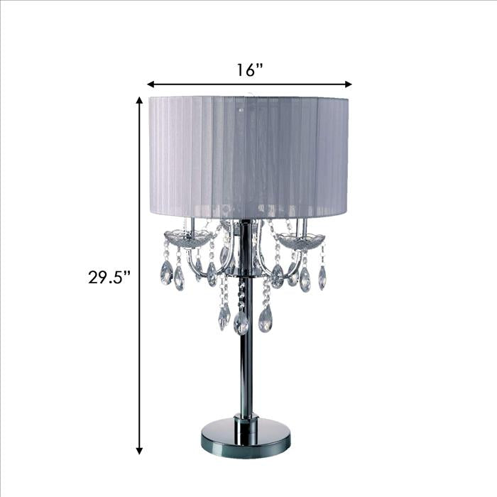 Benjara Table Lamp with Hanging Crystal Droplets, White