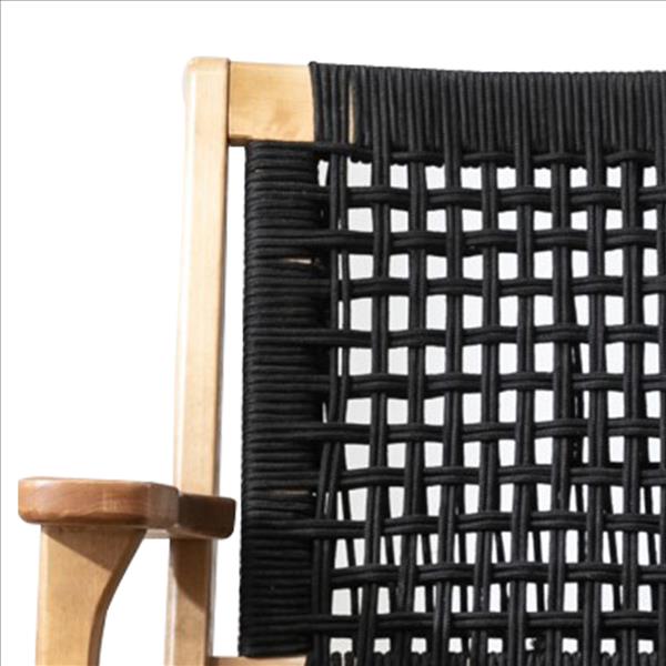 Benjara Accent Chair with Rope Woven Seat And Wooden Frame, Brown And Black
