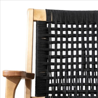 Benjara Accent Chair with Rope Woven Seat And Wooden Frame, Brown And Black
