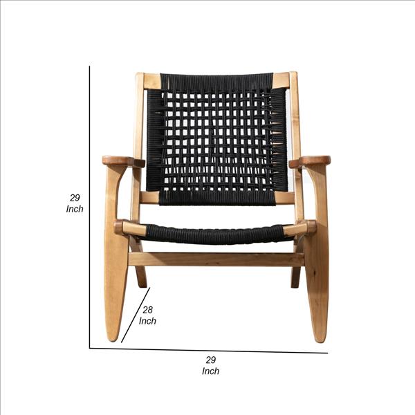 Benjara Accent Chair with Rope Woven Seat And Wooden Frame, Brown And Black