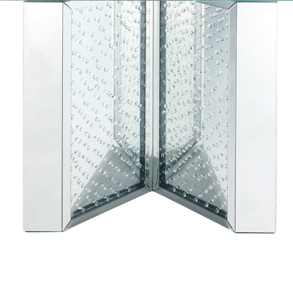 Benjara Console Table with Mirrored V Shaped Base, Silver