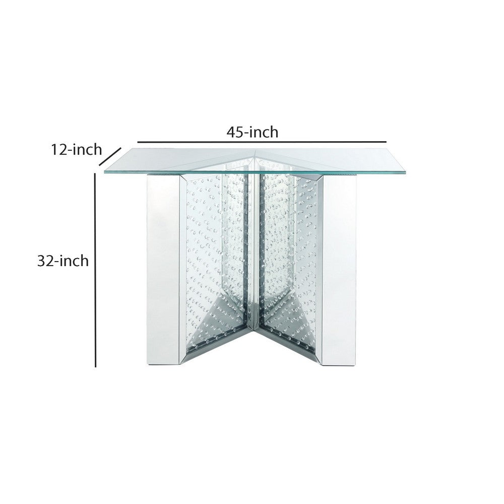 Benjara Console Table with Mirrored V Shaped Base, Silver