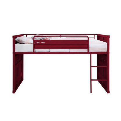 Benjara Twin Loft Bed with Metal Frame And Slide, Red