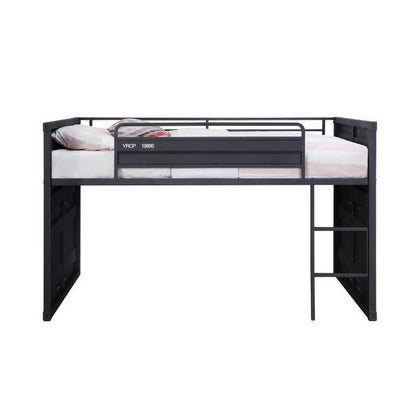 Benjara Twin Loft Bed with Metal Frame And Slide, Gray