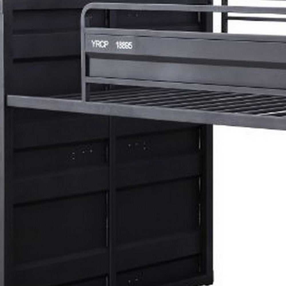 Benjara Twin Loft Bed with Metal Frame And Slide, Gray