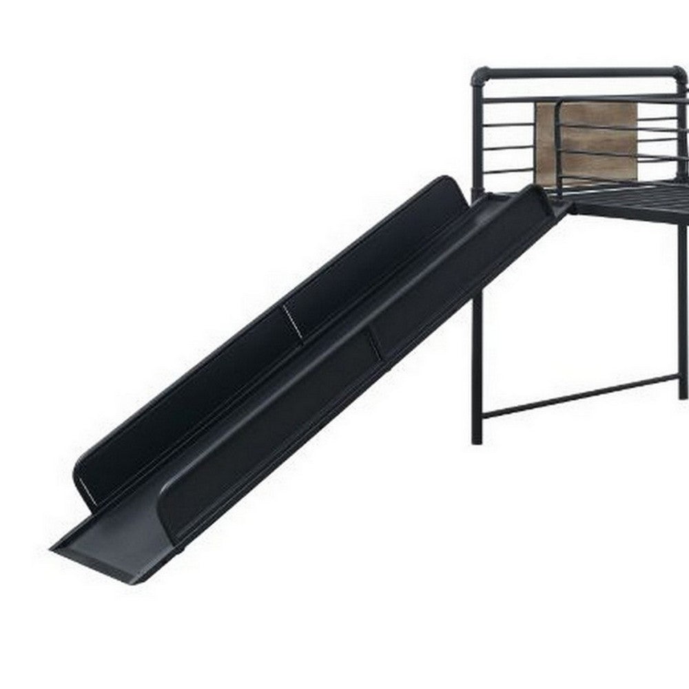 Benjara Twin Loft Bed with Tubular Metal Frame And Slide, Dark Bronze