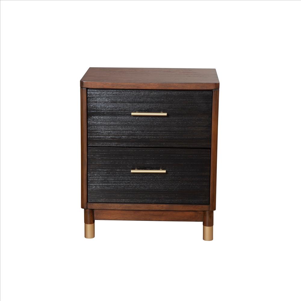 Benjara Nightstand with 2 Drawers And Round Legs, Brown And Black