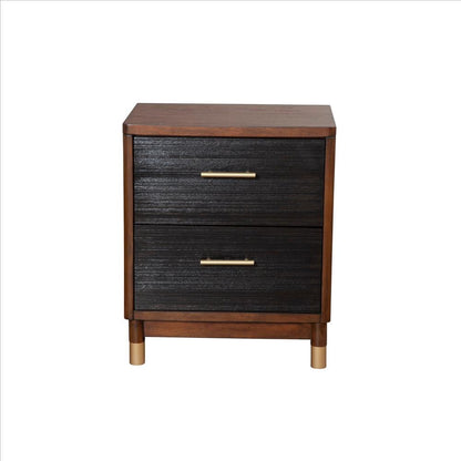 Benjara Nightstand with 2 Drawers And Round Legs, Brown And Black