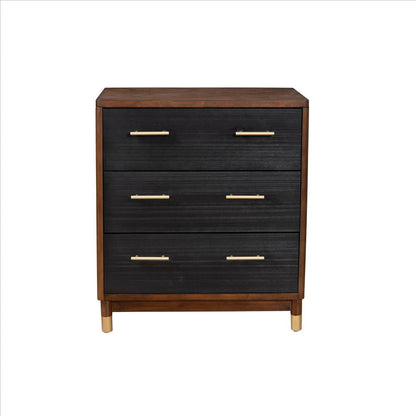 Benjara Chest with 3 Drawers And Round Legs, Brown And Black