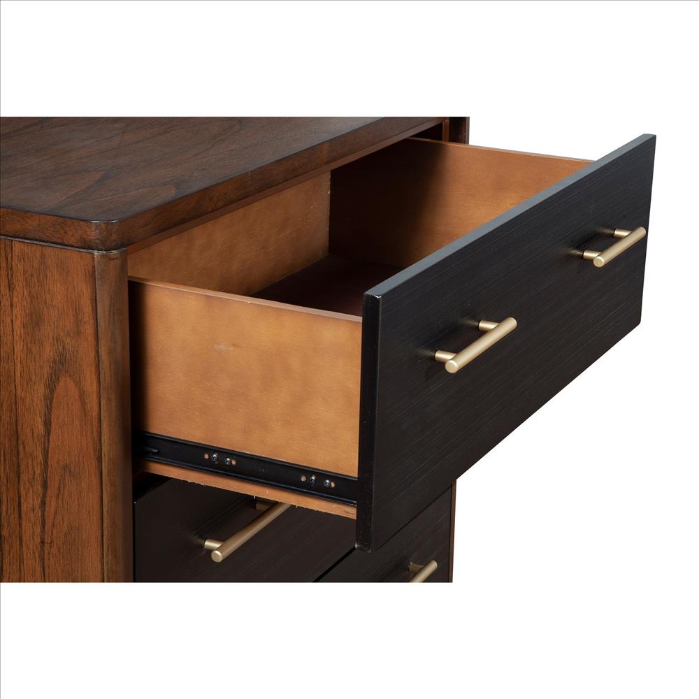 Benjara Chest with 3 Drawers And Round Legs, Brown And Black
