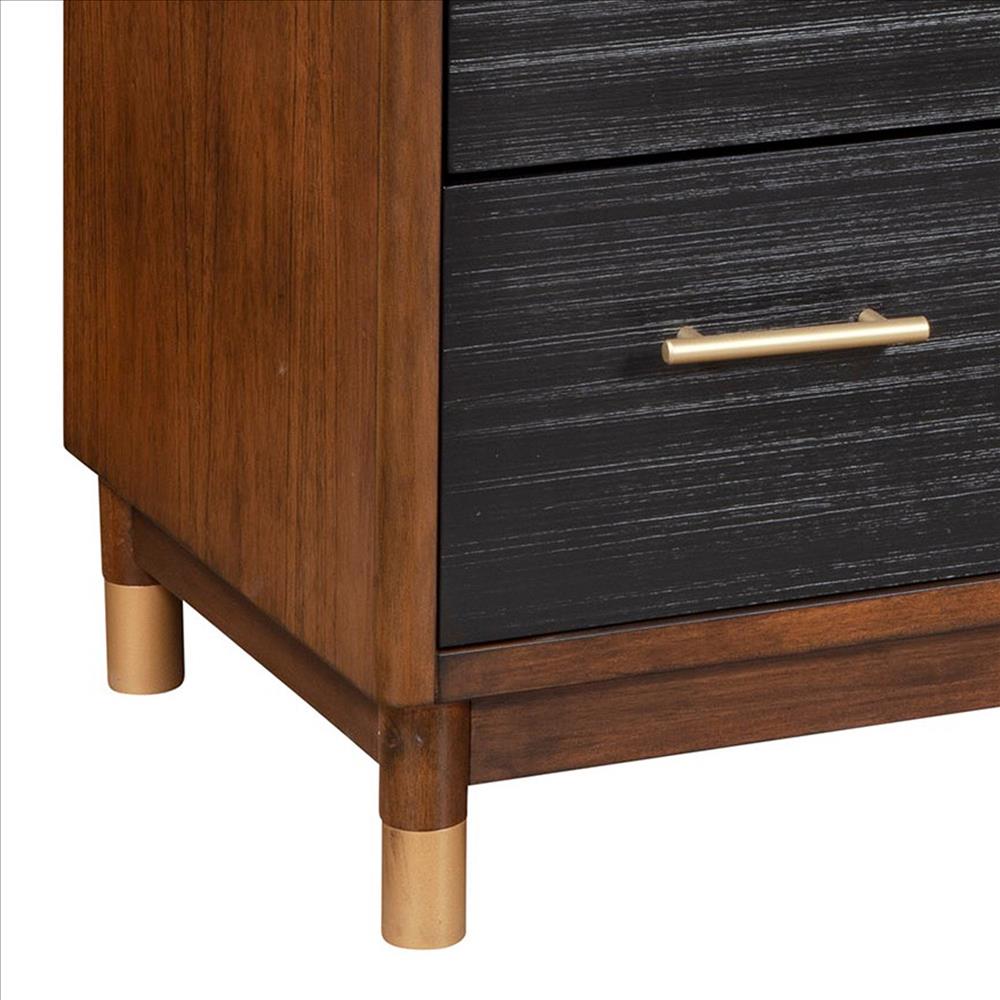 Benjara Chest with 3 Drawers And Round Legs, Brown And Black