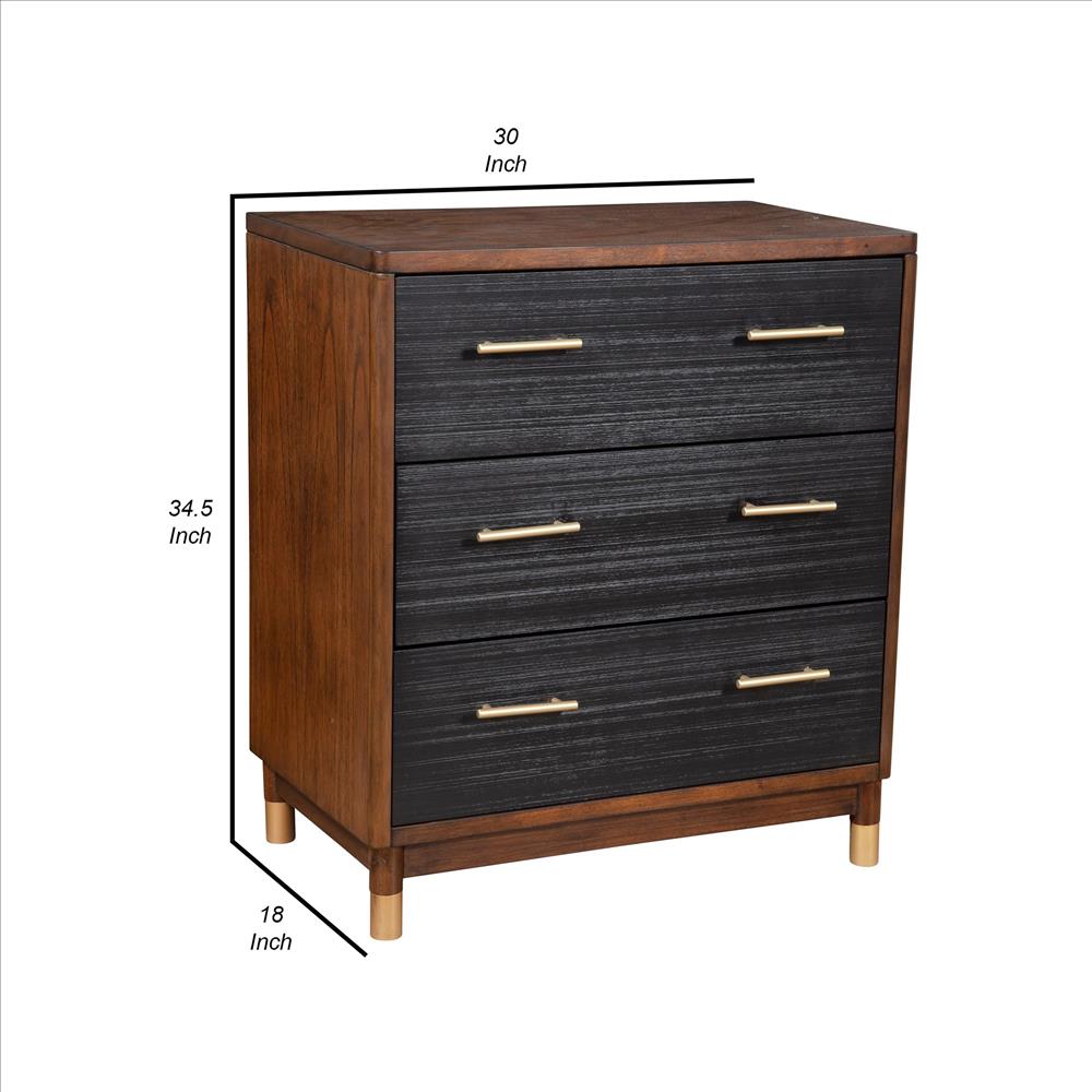 Benjara Chest with 3 Drawers And Round Legs, Brown And Black