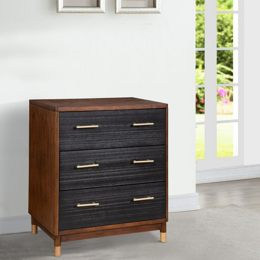Benjara Chest with 3 Drawers And Round Legs, Brown And Black