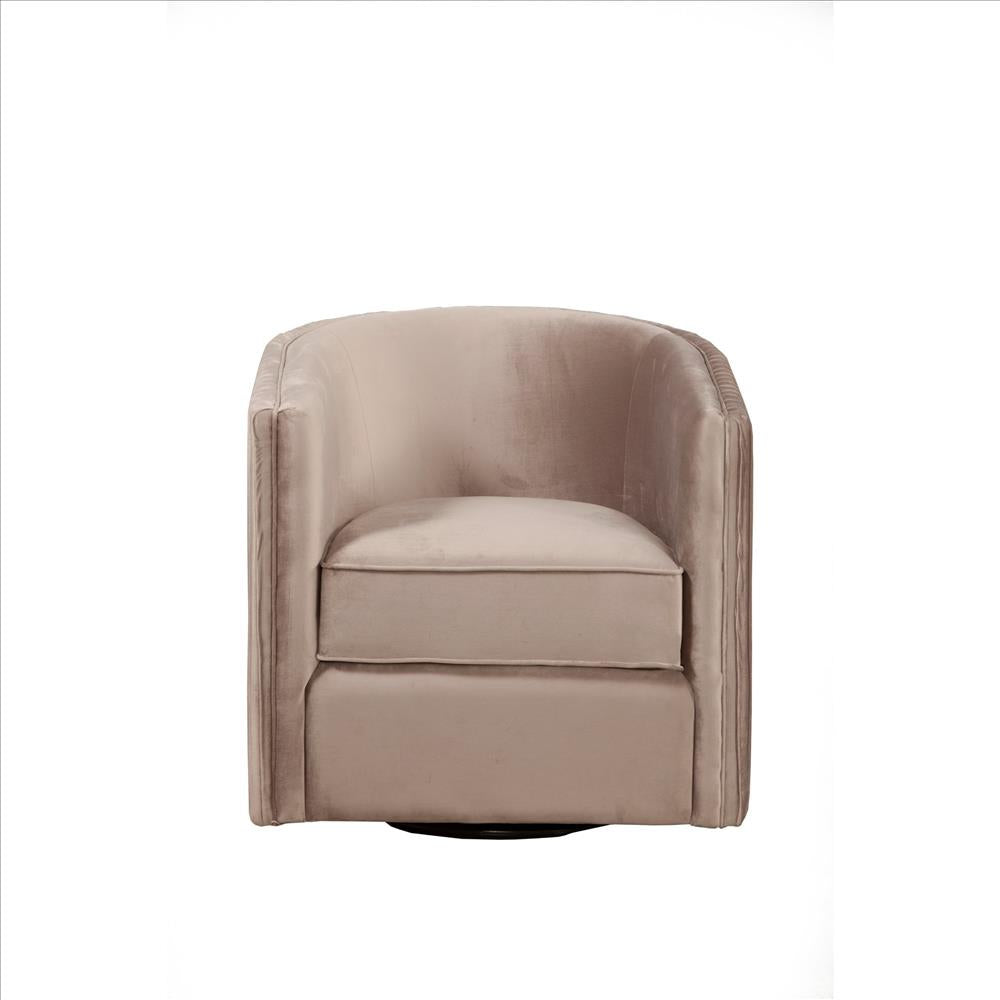 Benjara Swivel Chair with Fabric Seat And Curved Back, Light Gray