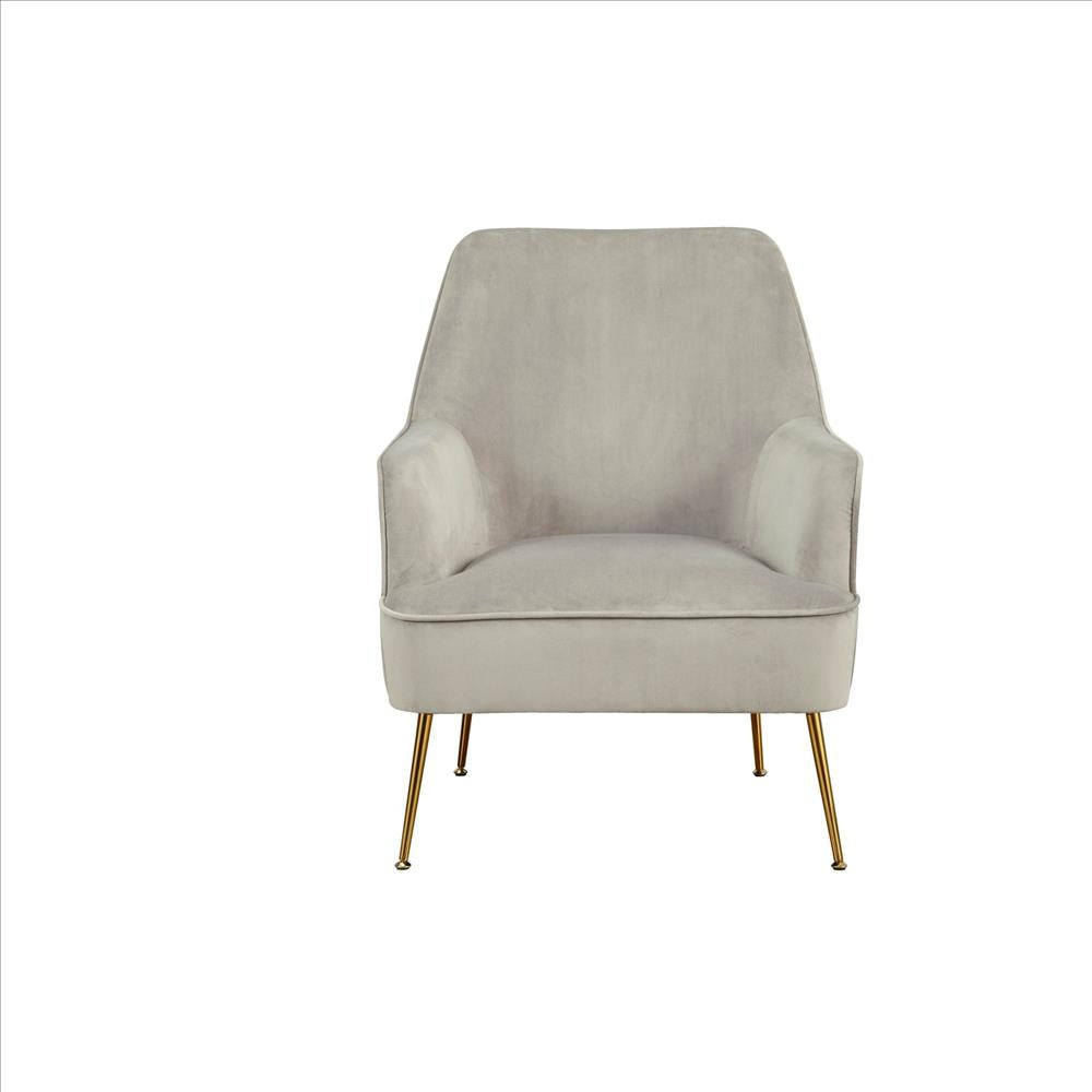 Benjara Accent Chair with T Cushioned Seat And Metal Legs, Gray