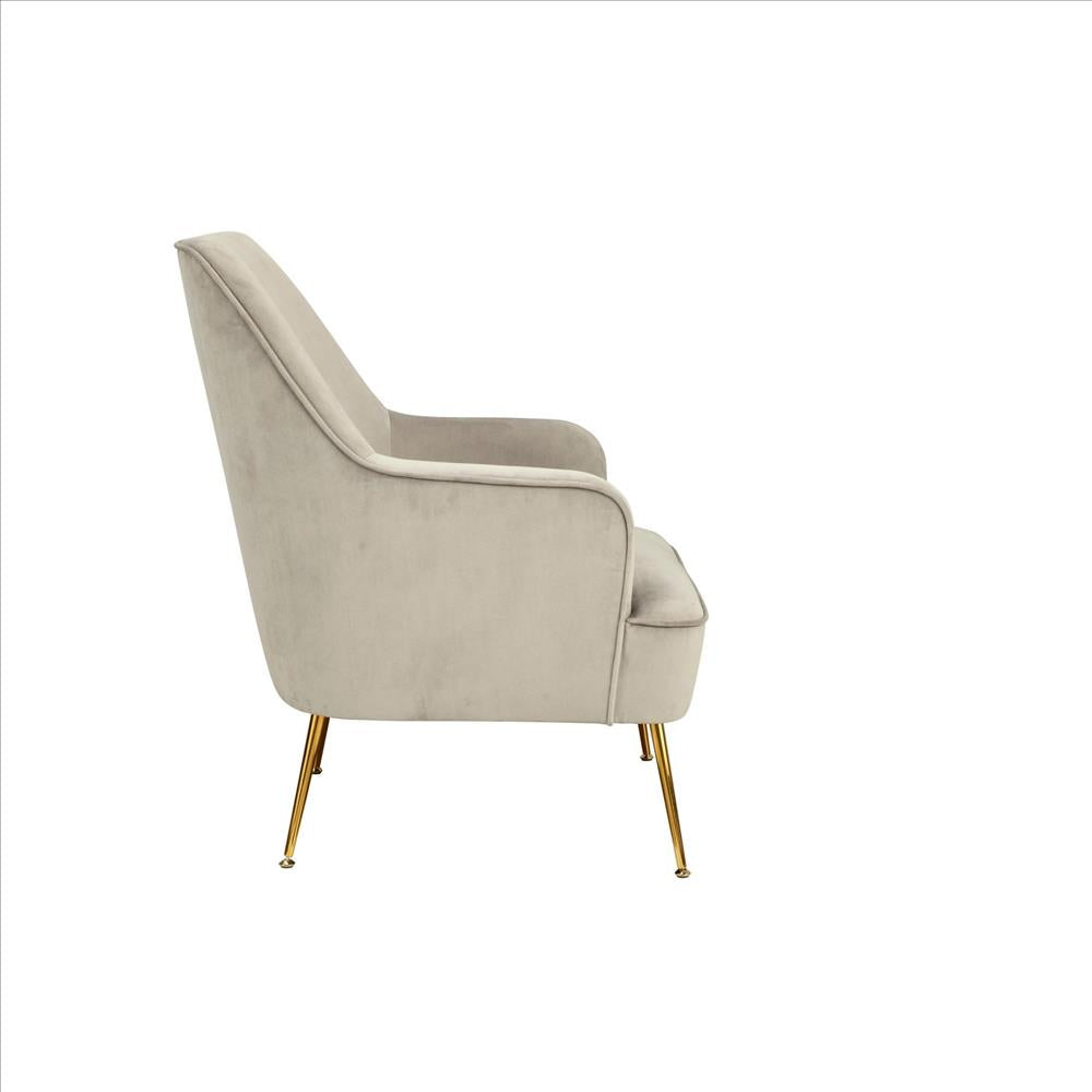 Benjara Accent Chair with T Cushioned Seat And Metal Legs, Gray