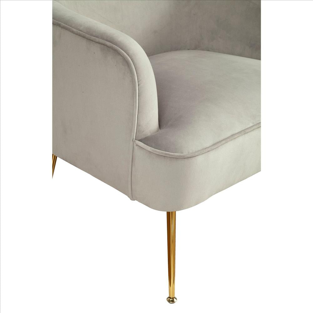 Benjara Accent Chair with T Cushioned Seat And Metal Legs, Gray