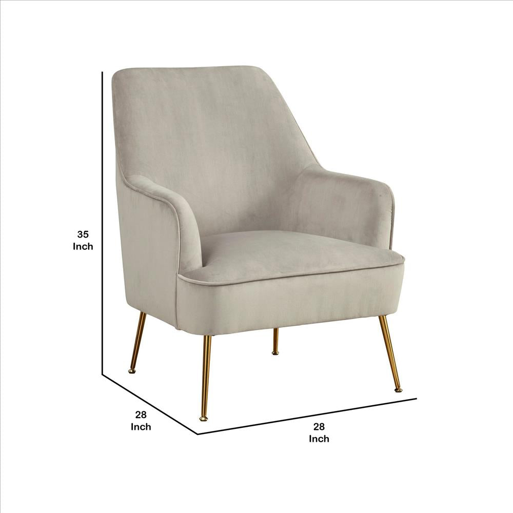 Benjara Accent Chair with T Cushioned Seat And Metal Legs, Gray
