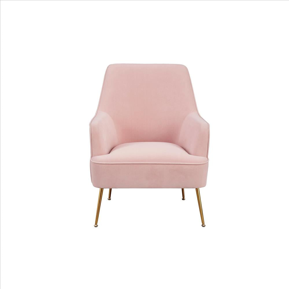 Benjara Accent Chair with T Cushioned Seat And Metal Legs, Pink