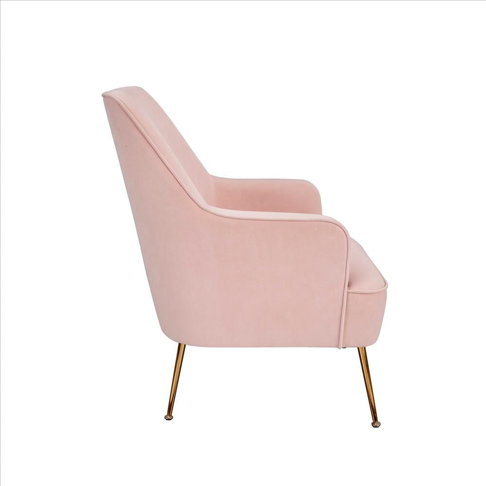 Benjara Accent Chair with T Cushioned Seat And Metal Legs, Pink