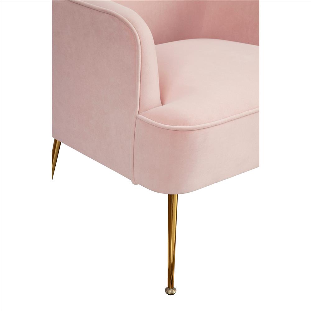 Benjara Accent Chair with T Cushioned Seat And Metal Legs, Pink