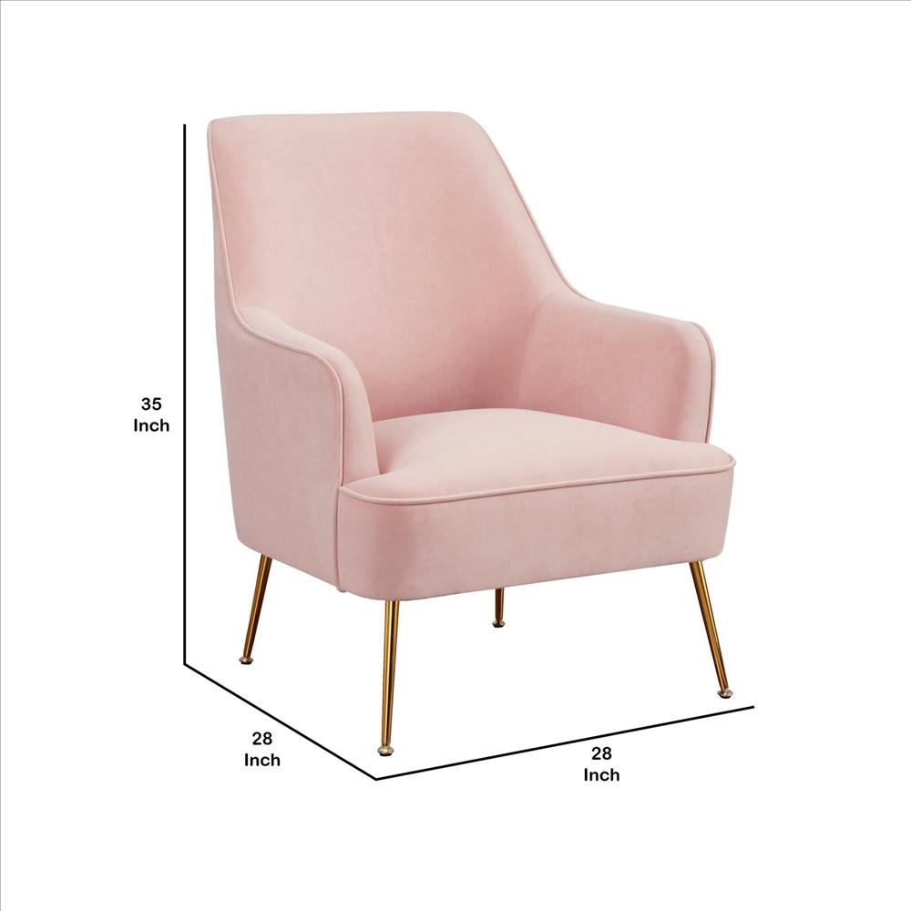 Benjara Accent Chair with T Cushioned Seat And Metal Legs, Pink