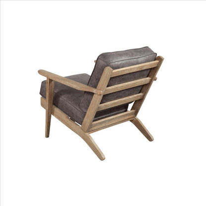 Benjara Lounge Chair with Leatherette Seat And Wooden Frame, Gray