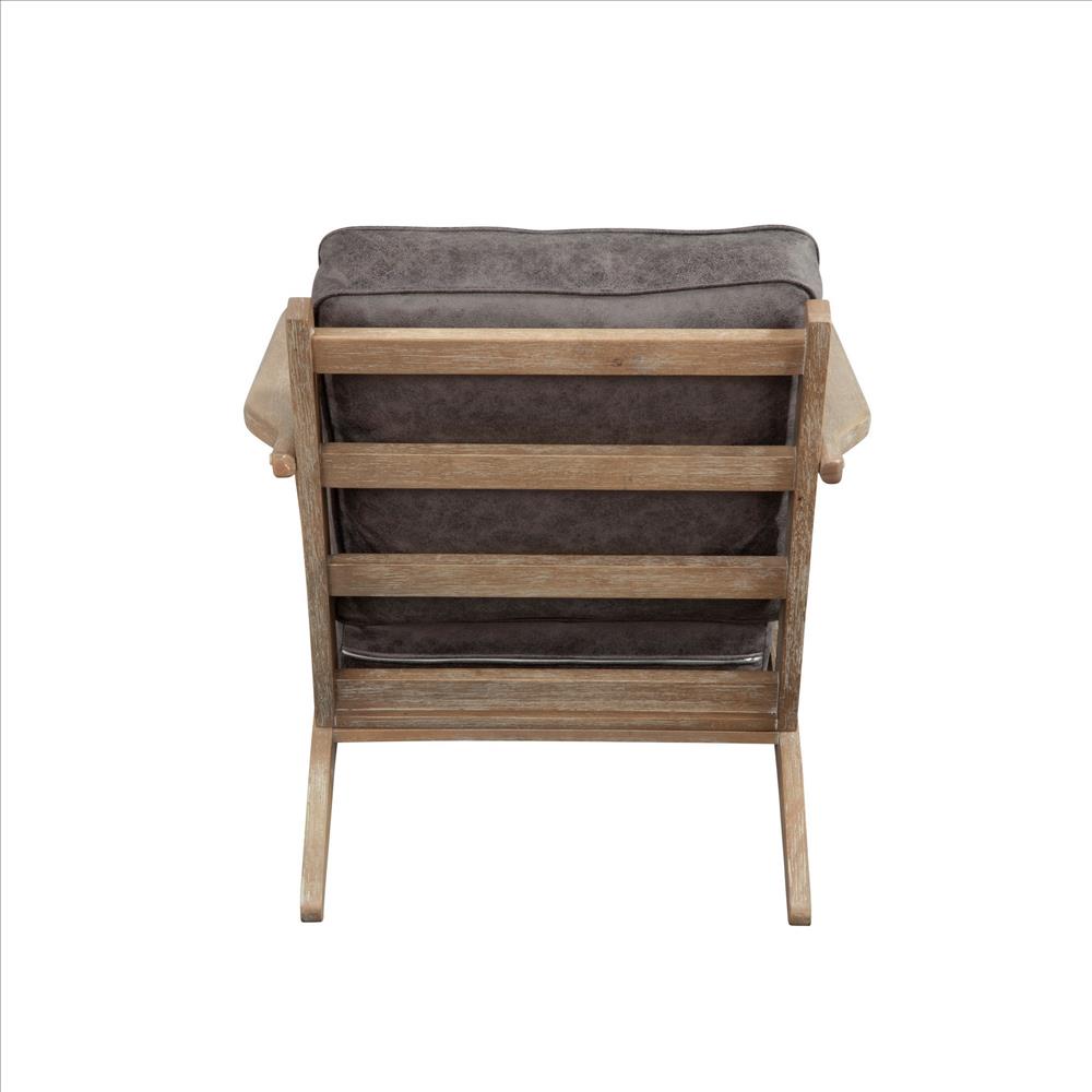Benjara Lounge Chair with Leatherette Seat And Wooden Frame, Gray