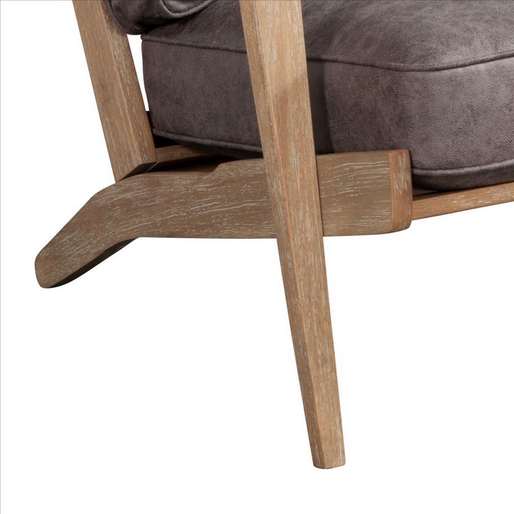 Benjara Lounge Chair with Leatherette Seat And Wooden Frame, Gray