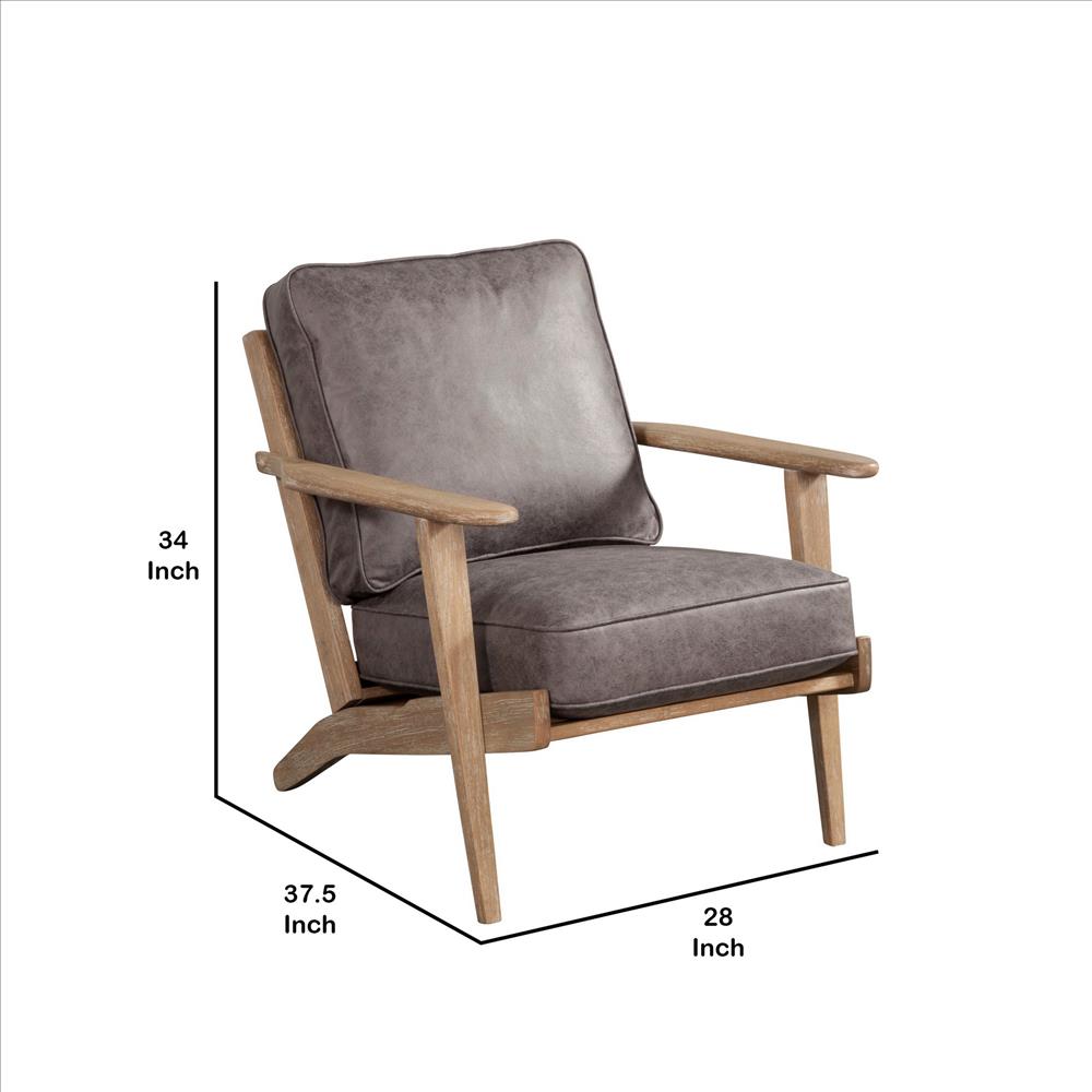 Benjara Lounge Chair with Leatherette Seat And Wooden Frame, Gray