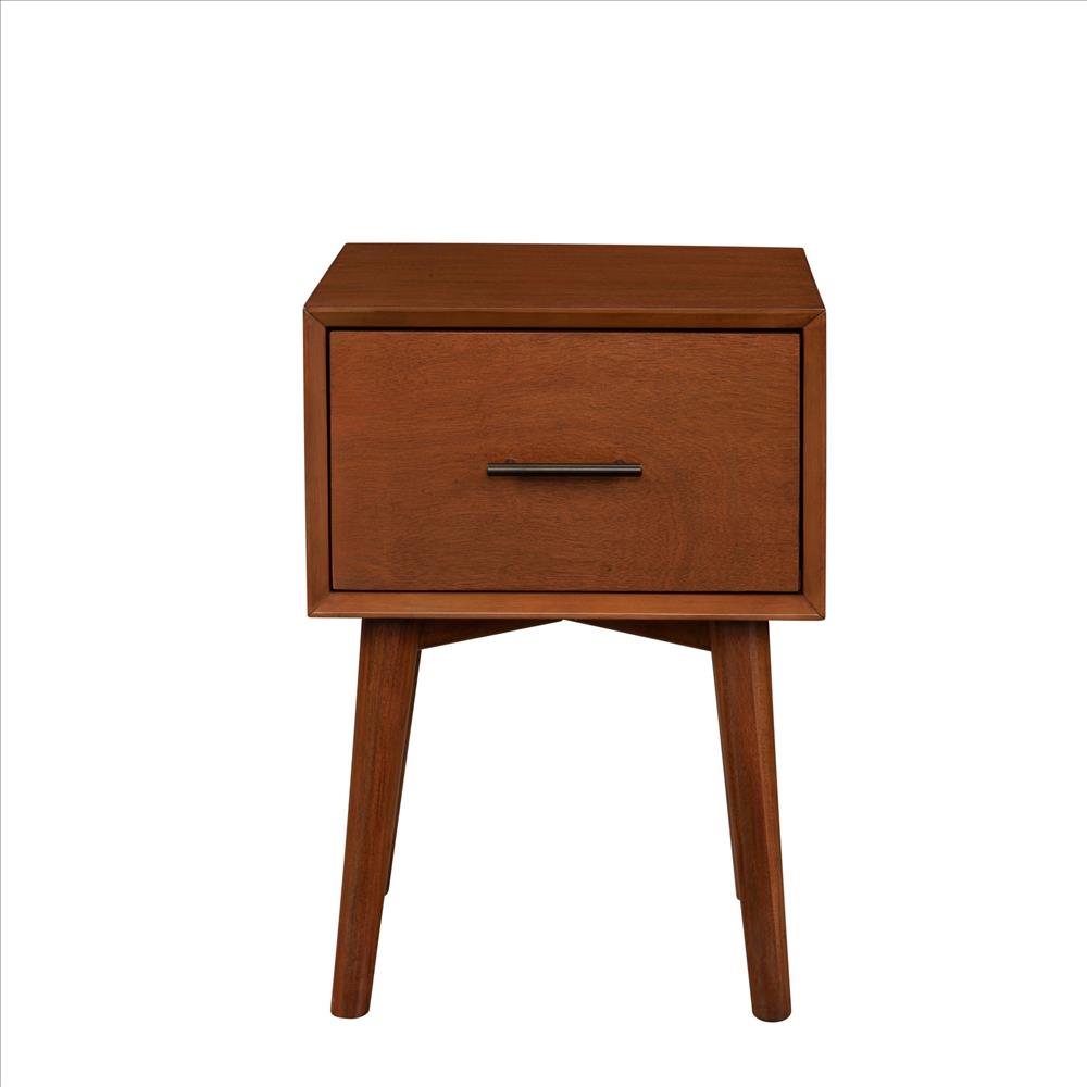 Benjara End Table with 1 Drawer And Angled Legs, Brown