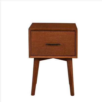 Benjara End Table with 1 Drawer And Angled Legs, Brown