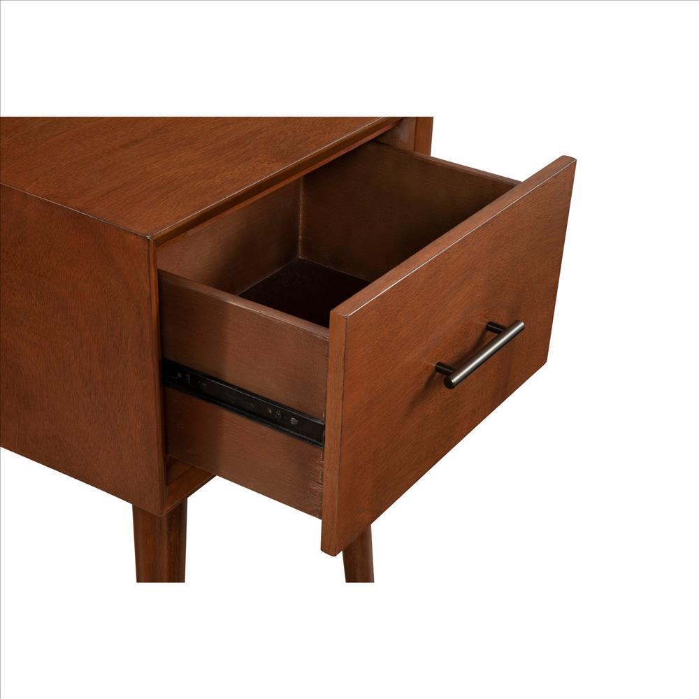 Benjara End Table with 1 Drawer And Angled Legs, Brown