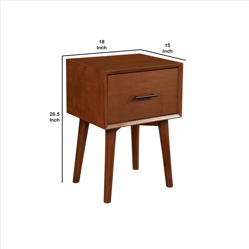 Benjara End Table with 1 Drawer And Angled Legs, Brown