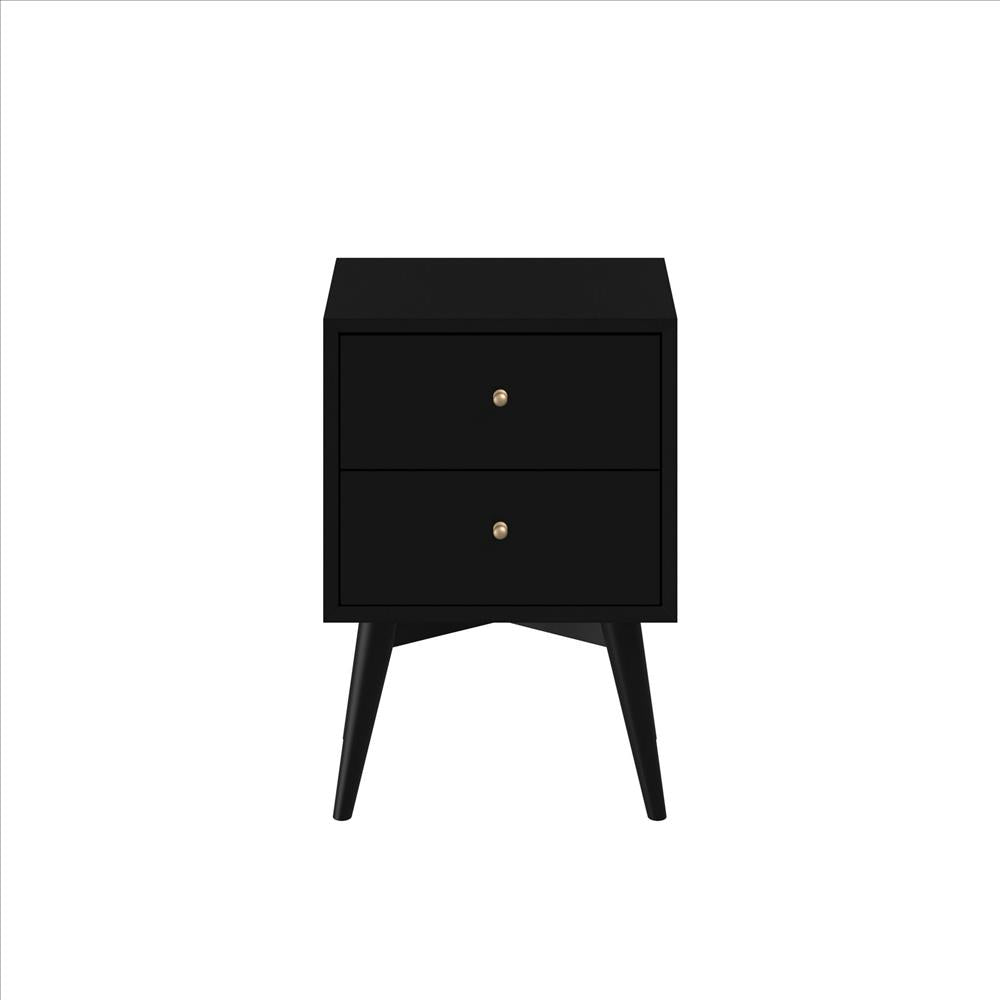 Benjara Nightstand with 2 Drawers And Angled Legs, Black