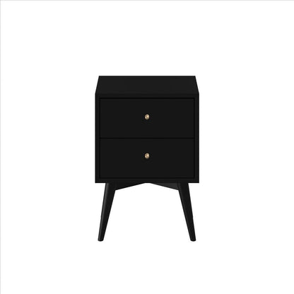 Benjara Nightstand with 2 Drawers And Angled Legs, Black