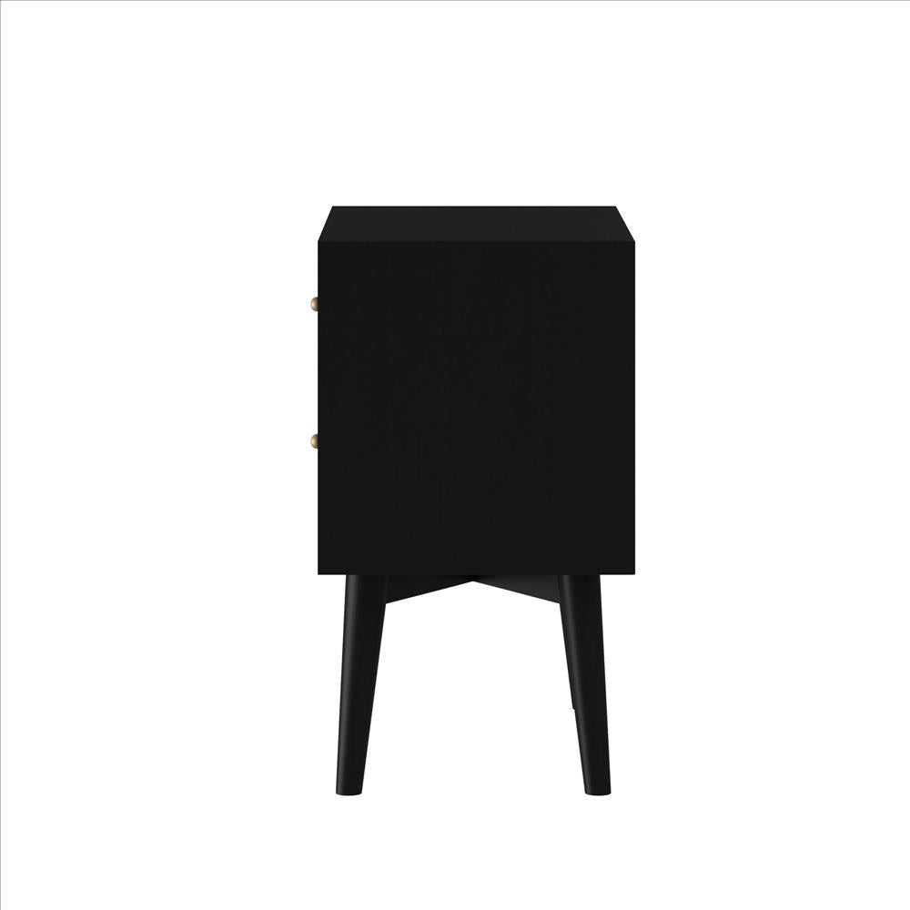 Benjara Nightstand with 2 Drawers And Angled Legs, Black