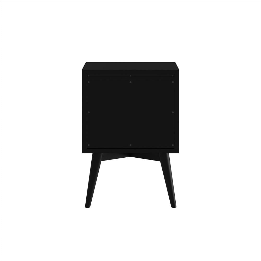 Benjara Nightstand with 2 Drawers And Angled Legs, Black