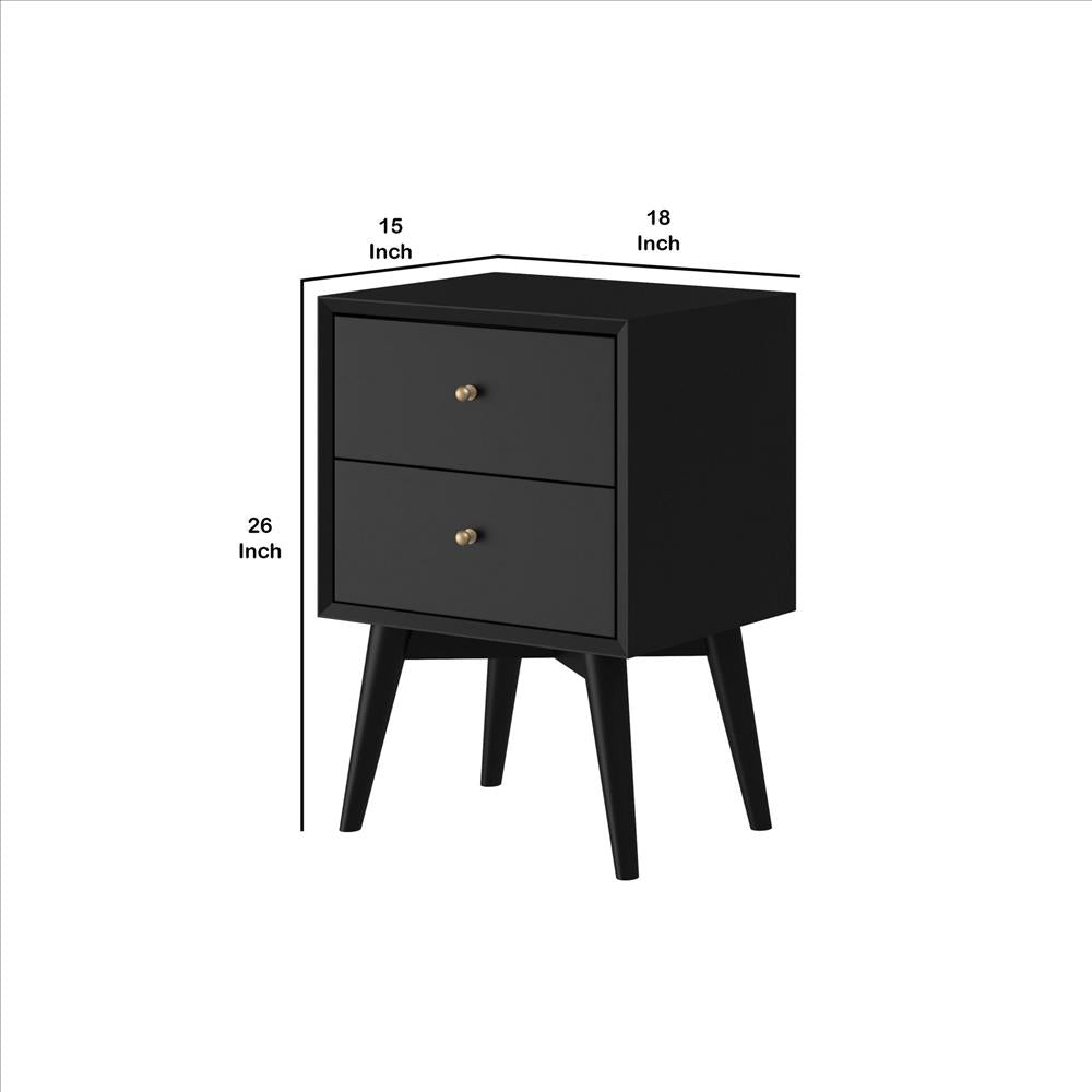 Benjara Nightstand with 2 Drawers And Angled Legs, Black