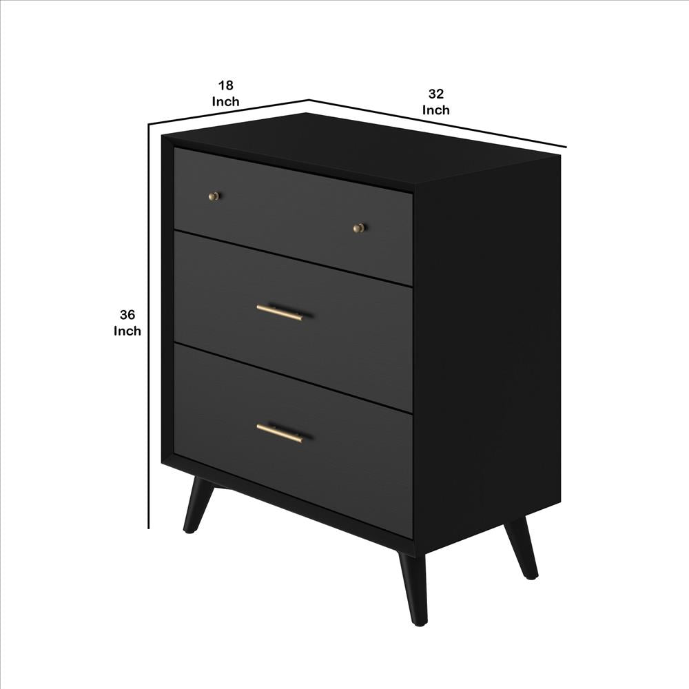 Benjara Chest with 3 Drawers And Angled Legs, Black
