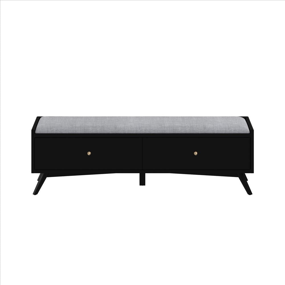 Benjara Bench with Fabric Padded Seat And 2 Drawers, Black