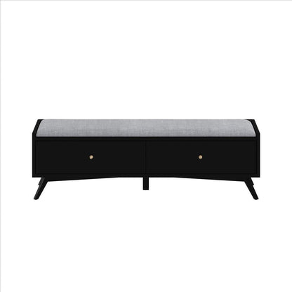 Benjara Bench with Fabric Padded Seat And 2 Drawers, Black