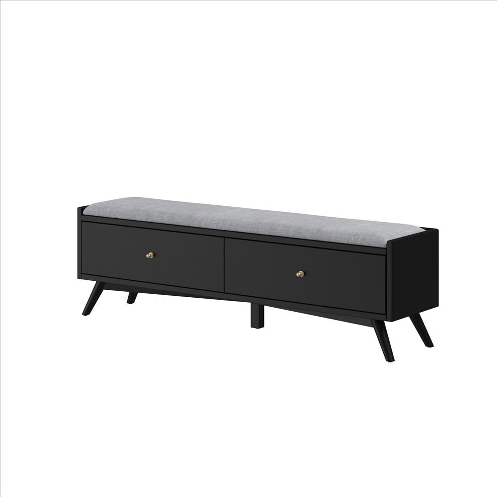 Benjara Bench with Fabric Padded Seat And 2 Drawers, Black