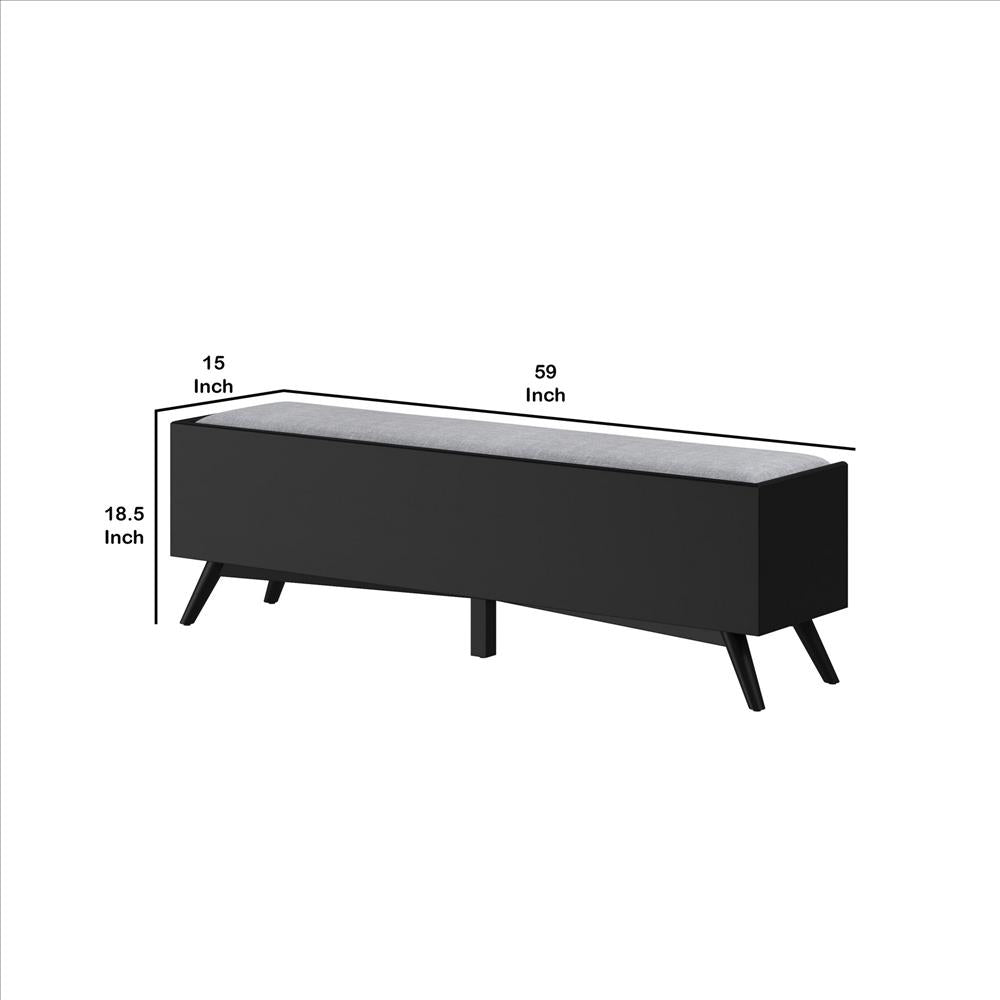 Benjara Bench with Fabric Padded Seat And 2 Drawers, Black