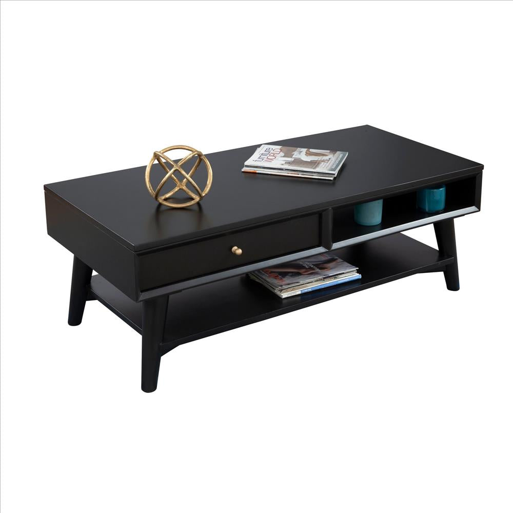 Benjara Coffee Table with 1 Drawer And Open Shelf, Black