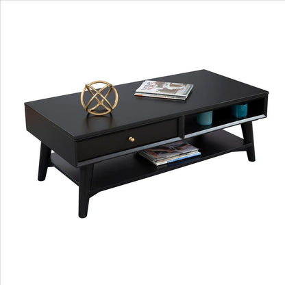 Benjara Coffee Table with 1 Drawer And Open Shelf, Black